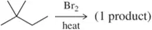 Alkane reacts with Br2 under heat to form one major product in free radical halogenation.