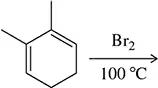 Chemical structure of a diene reacting with bromine at 100°C, illustrating an addition reaction.