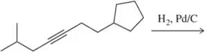 Chemical structure showing an alkyne undergoing hydrogenation with H₂ and Pd/C catalyst, indicating a reaction pathway.