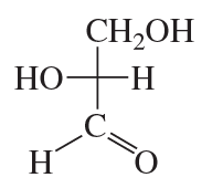 Structural representation of D-glyceraldehyde with labeled functional groups.
