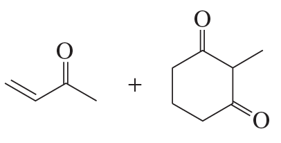 Two ketone structures are shown, indicating a reaction with a plus sign between them.