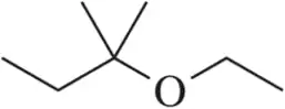 Chemical structure of ethyl isopropyl ether, showing an oxygen atom bonded to an ethyl and isopropyl group.