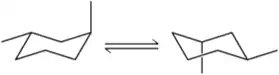 Two conformations of a cycloalkane are shown, indicating a comparison of their stability.