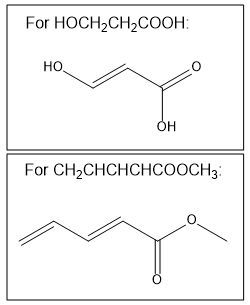 Line-angle structures for HOCH2CH2COOH and CH2CHCHCHCOOCH3.