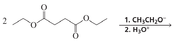 Chemical structure illustrating a Claisen condensation reaction with reactants and products labeled.