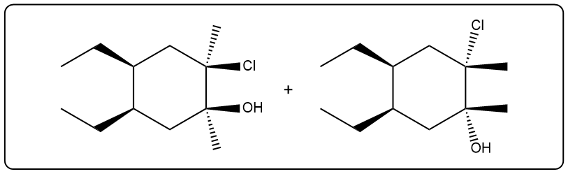 Reaction diagram illustrating halohydrin formation with Cl2 and H2O in organic chemistry.