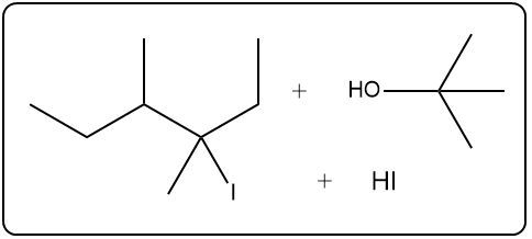 Ether cleavage reaction with HI and hydroxide as reactants.