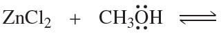 Chemical reaction showing zinc chloride and methanol with electron pair movement indicated by curved arrows.