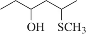 Structural representation of a molecule with hydroxyl and thiomethyl groups, highlighting potential stereocenters.