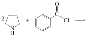 Chemical reaction diagram showing a cyclic amine and an acyl chloride as reactants, leading to product formation.