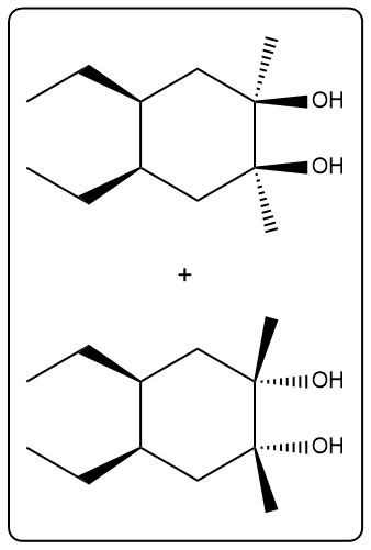 Products of alkene reaction with mCPBA, featuring two hydroxyl groups.