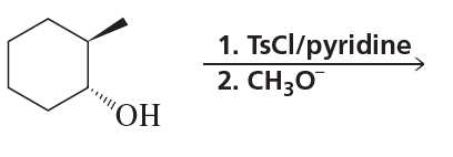 Chemical reaction diagram showing a cyclohexanol derivative reacting with TsCl/pyridine and CH3O-.
