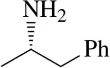 Fischer projection of a molecule showing an amine group (NH2) and a phenyl group (Ph) attached to a carbon chain.