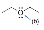 Diagram showing an oxygen atom with electron dots and a blue arrow pointing to it, labeled (b).