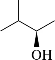 Fischer projection of a chiral molecule with an OH group indicated at the bottom.