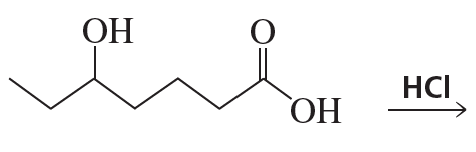 Chemical structure showing a reaction involving hydroxyl groups and HCl, prompting expected product identification.