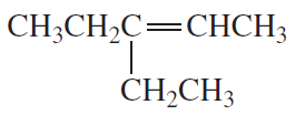 Skeletal structure of an alkene with cis and trans isomers, showing carbon chains and double bond configuration.