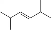 Structural formula of an alkene with a double bond, illustrating potential stereoisomers.