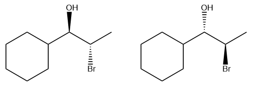 Two chemical structures showing potential products of an SN1 reaction with Br and OH groups.