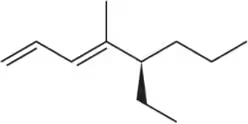 Chemical structure of a molecule illustrating chirality with a chiral center indicated by a wedge bond.