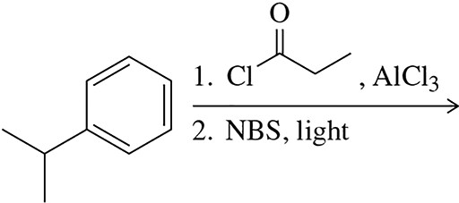 Chemical reaction diagram showing a multistep reaction with reagents and conditions for product prediction.