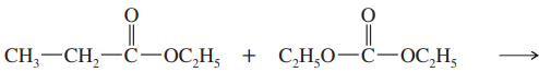Chemical reaction diagram showing crossed Claisen condensation of two esters with product prediction arrow.