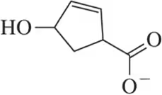 Chemical structure of a molecule with hydroxyl and carboxyl groups, missing lone pairs indicated for completion.