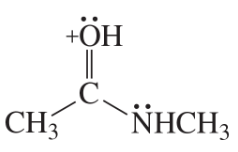 Resonance structure illustration showing a carbon atom bonded to hydroxyl, methyl, and amine groups.