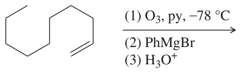 Chemical reaction scheme illustrating ozonolysis with reagents and conditions for producing aldehydes and ketones.