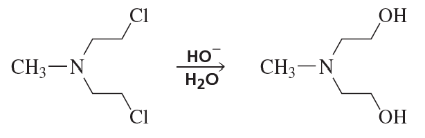 Chemical reaction diagram showing a nitrogen atom substitution with hydroxyl groups, indicating a slower reaction rate with CH.