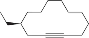 Chemical structure diagram of an alkyne with a branched chain, illustrating R and S configuration.