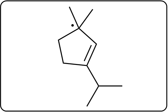 Chemical structure showing a radical site in a compound.