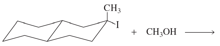 Chemical reaction diagram showing a reactant with iodine and methanol, indicating product formation.