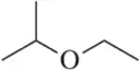 Chemical structure of ethyl isopropyl ether showing an oxygen atom bonded to an ethyl and an isopropyl group.