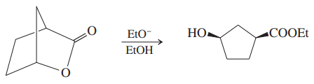 Chemical reaction diagram showing ester hydrolysis with reactants and products labeled.