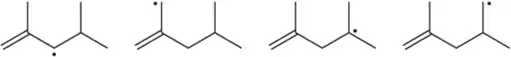 Structural representations of reactive intermediates for ranking their reactivity in radical reactions.