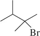Chemical structure of 2-bromo-2-methylbutane, showing a bromine atom bonded to a tertiary carbon.