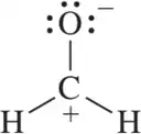 Lewis structure showing a carbon atom bonded to two hydrogen atoms and an oxygen atom with formal charges indicated.
