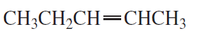 Chemical structure of a hydrocarbon with a double bond, labeled as CH3CH2CH=CHCH3.