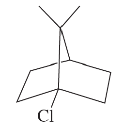Skeletal structure of an alkyl halide with a chlorine atom, illustrating its inability to undergo substitution reactions.