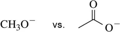 Comparison of two nucleophiles: methoxide ion (CH3O−) on the left and alkoxide ion (O−) on the right.