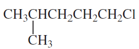 Structural formula of an alkyl halide with a chlorine atom, indicating branching and carbon chain length.