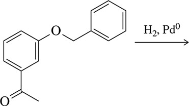 Chemical structure showing ether cleavage reaction with hydrogen and palladium catalyst.