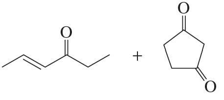 Two ketone structures are shown, indicating a reaction to form a product in a basic solution.