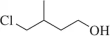 Chemical structure showing two functional groups: a chlorine atom (Cl) and a hydroxyl group (OH) on a carbon chain.