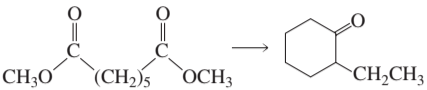 Chemical structures of two compounds on the left leading to a product on the right, with arrows indicating synthesis.