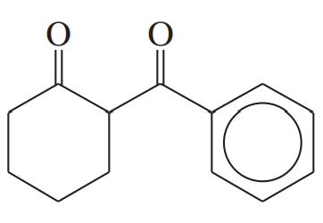 Chemical structures illustrating a Claisen condensation reaction, featuring two carbonyl compounds and a benzene ring.