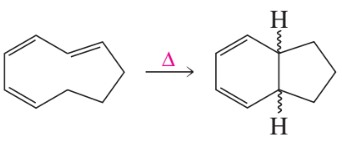 Chemical structures illustrating a reaction with indicated hydrogens, questioning their cis or trans configuration.