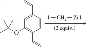 Chemical reaction diagram showing a carbene reaction with iodine and zinc, predicting the product outcome.