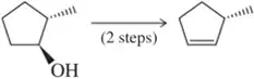 Cyclopentanol to cyclopentene conversion in two steps, illustrating tosylate formation as an intermediate step.